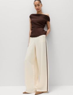 Plisse Asymmetric Neck Bardot Top