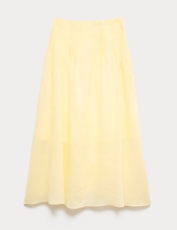 Pure Ramie Pintuck Maxi A-Line Skirt