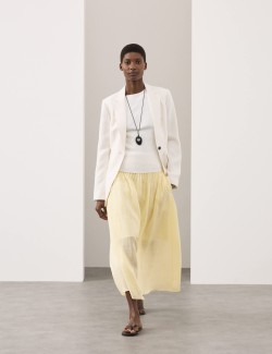 Pure Ramie Pintuck Maxi A-Line Skirt