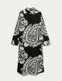 Linen Rich Printed Maxi Shirt Dress