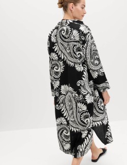 Linen Rich Printed Maxi Shirt Dress