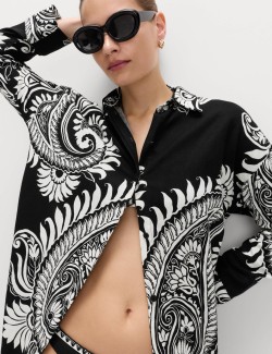 Linen Rich Printed Maxi Shirt Dress
