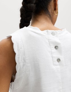 Linen Rich Scallop Mini Shift Dress