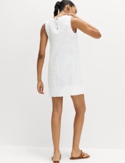 Linen Rich Scallop Mini Shift Dress