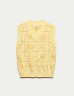 Linen Rich V-Neck Stitch Detail Knitted Vest