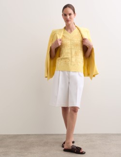 Linen Rich V-Neck Stitch Detail Knitted Vest