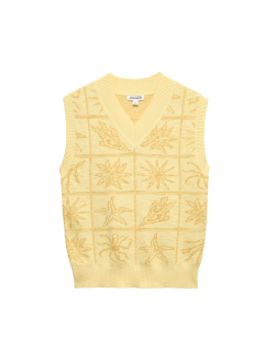 Linen Rich V-Neck Stitch Detail Knitted Vest