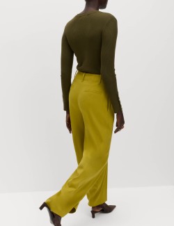 Pleat Front Wide Leg Trousers