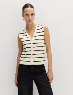 Striped V-Neck Cropped Knitted Waistcoat