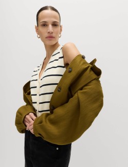 Striped V-Neck Cropped Knitted Waistcoat