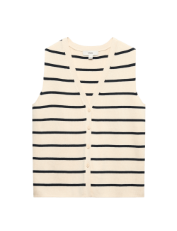 Striped V-Neck Cropped Knitted Waistcoat