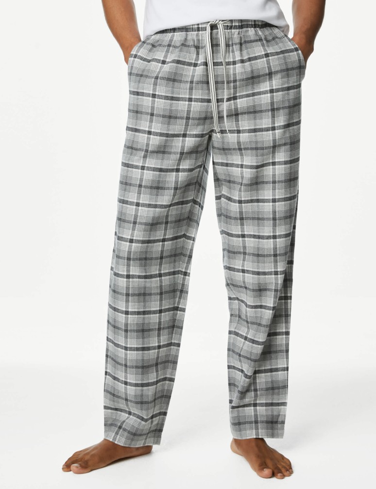 Pure Cotton Checked Loungewear Bottoms