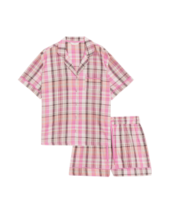 Pure Cotton Checked Shortie Set