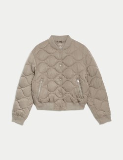 Satin Quilted Relaxed Bomber Jacket