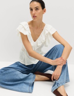 Embroidered Frill Detail Top