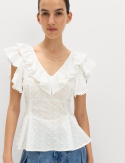 Embroidered Frill Detail Top