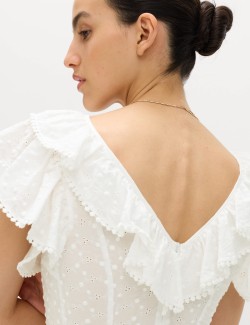 Embroidered Frill Detail Top