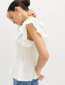 Embroidered Frill Detail Top