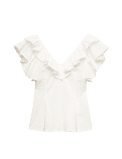 Embroidered Frill Detail Top