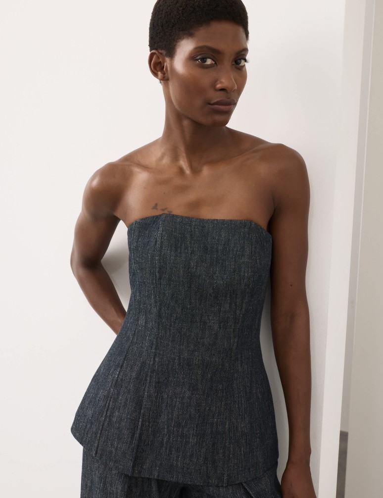 Linen Rich Fitted Bandeau Top