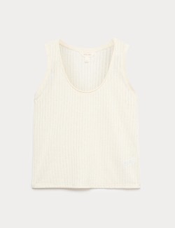 Textured Jersey Scoop Neck Vest with Linen