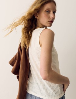 Textured Jersey Scoop Neck Vest with Linen