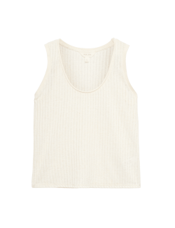 Textured Jersey Scoop Neck Vest with Linen