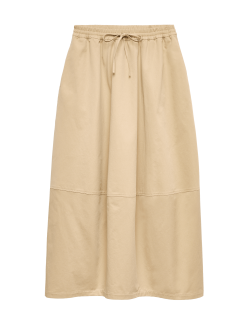 Pure Cotton Cocoon Shape Midi Skirt