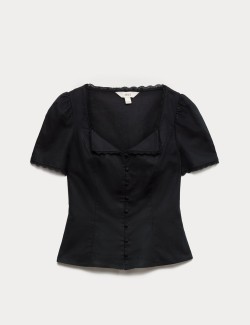 Cotton Blend Lace Detail Waisted Top