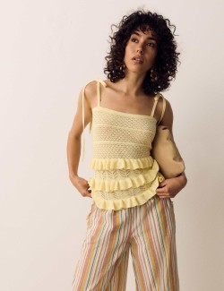 Cotton Rich Pointelle Ruffle Cami Top
