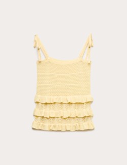 Cotton Rich Pointelle Ruffle Cami Top