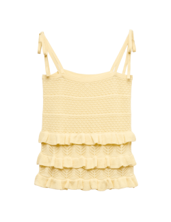 Cotton Rich Pointelle Ruffle Cami Top