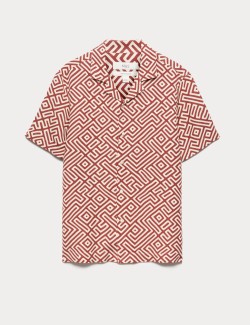 Easy Iron Linen Blend Geometric Short Sleeve Shirt