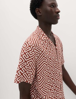 Easy Iron Linen Blend Geometric Short Sleeve Shirt