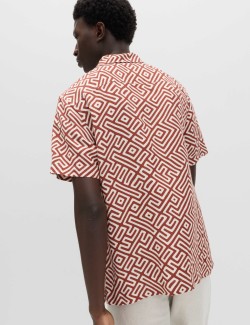 Easy Iron Linen Blend Geometric Short Sleeve Shirt