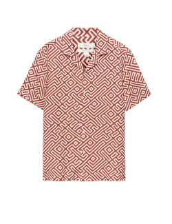 Easy Iron Linen Blend Geometric Short Sleeve Shirt