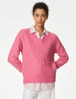 Recycled Blend Textured V-Neck Jumper