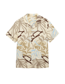 Linen Blend Hawaiian Short Sleeve Shirt
