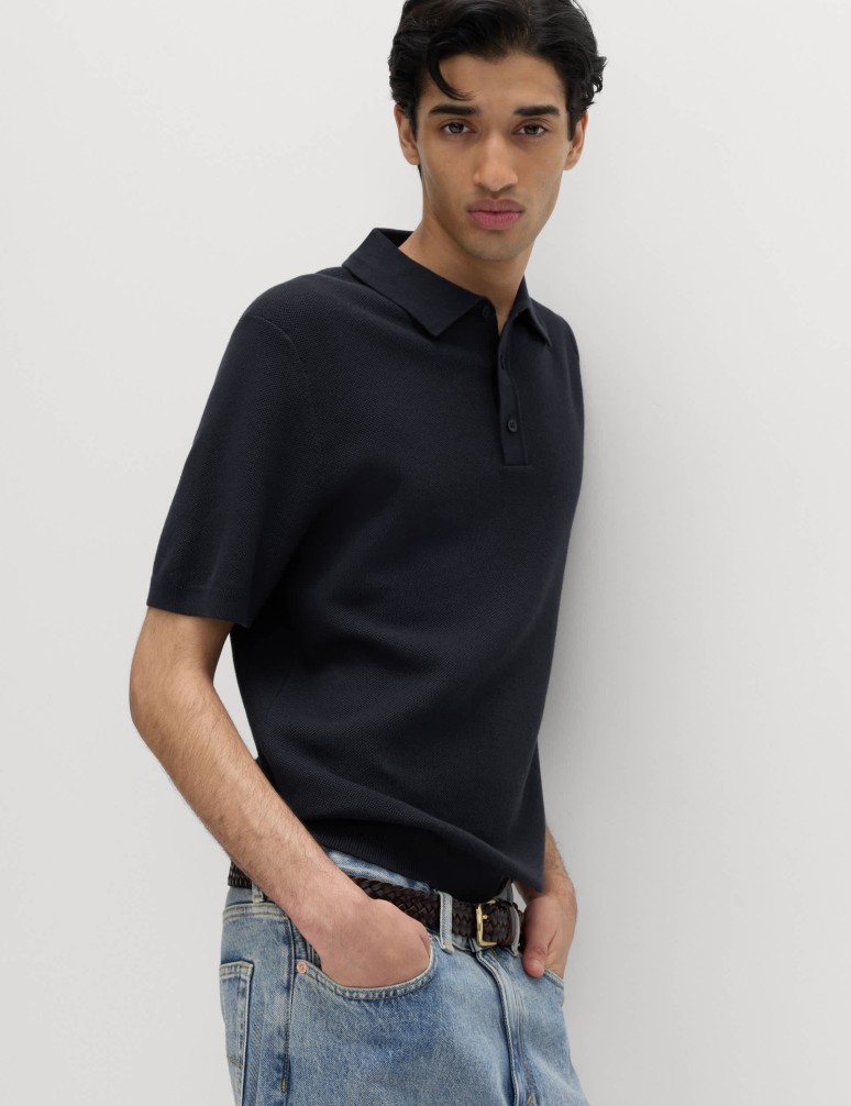 Cotton Rich Textured Knitted Polo Shirt