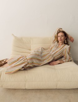Pure Cotton Striped V-Neck Midaxi Dress