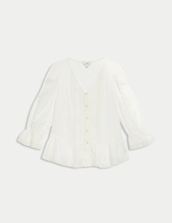 Pure Cotton Lace Frill Detail Blouse