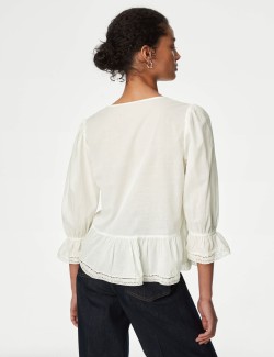 Pure Cotton Lace Frill Detail Blouse