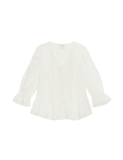 Pure Cotton Lace Frill Detail Blouse