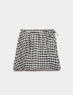 Miniaturní kolová sukně z materiálu Gingham ze směsi bavlny