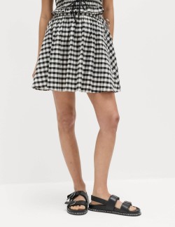 Miniaturní kolová sukně z materiálu Gingham ze směsi bavlny