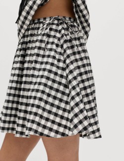 Miniaturní kolová sukně z materiálu Gingham ze směsi bavlny