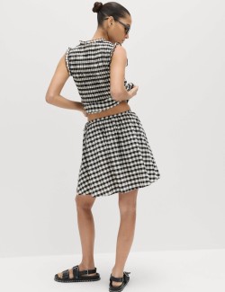 Miniaturní kolová sukně z materiálu Gingham ze směsi bavlny