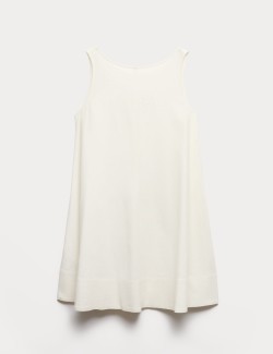 Linen Rich Scoop Neck Mini Swing Dress