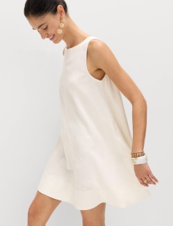 Linen Rich Scoop Neck Mini Swing Dress