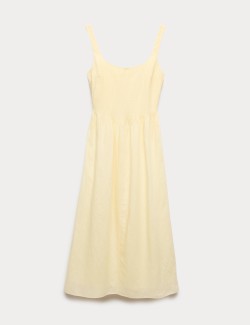 Linen Rich Pintuck Midaxi Skater Dress
